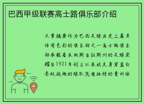 巴西甲级联赛高士路俱乐部介绍